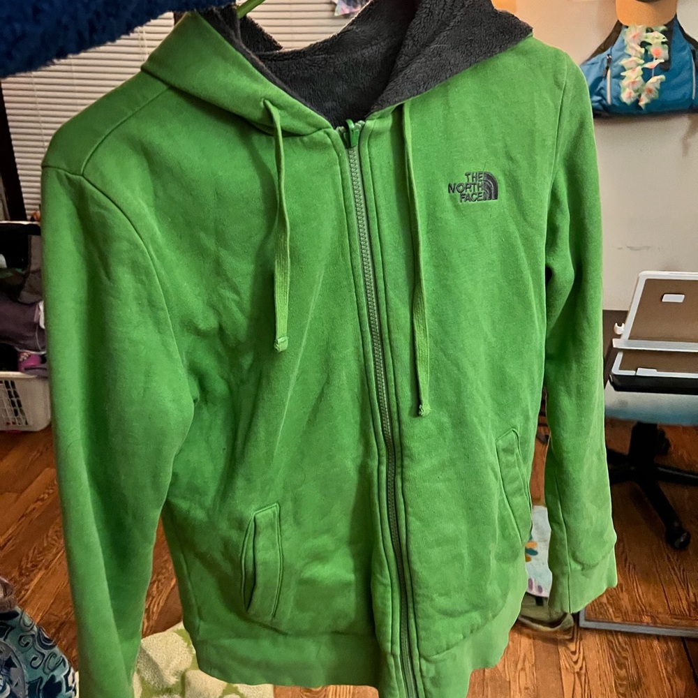 Reversible north face zip hoodie green
